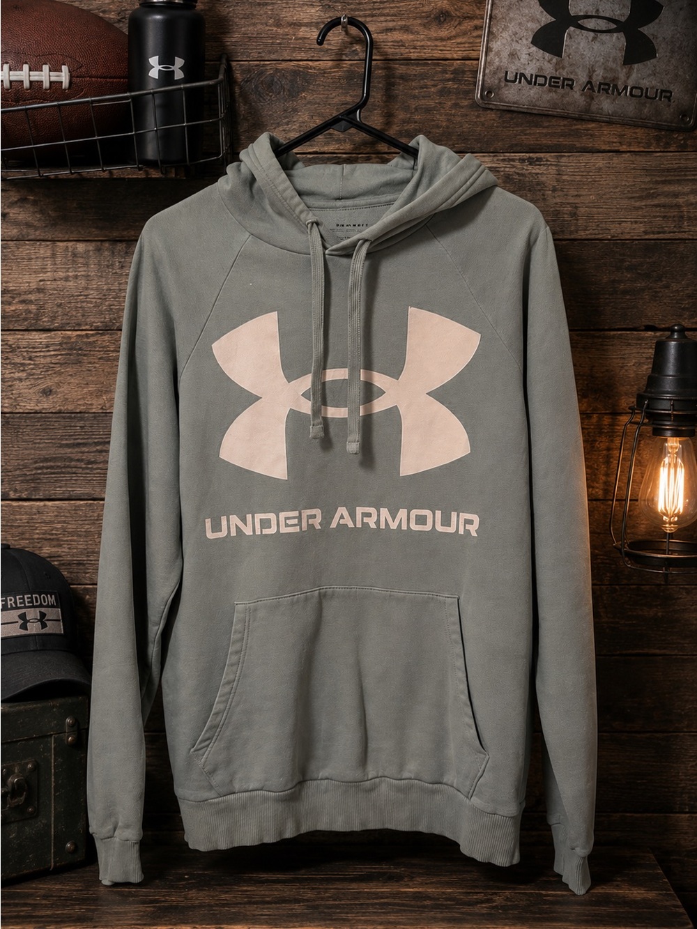 Under Armour Men’s Crewneck Hoodie in Olive Green‎ with Cream Logo